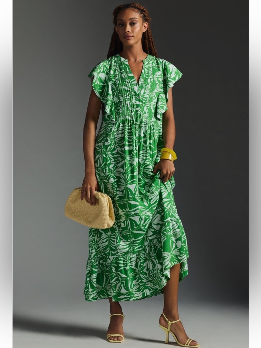 Maeve Green & White Printed Maxi Dress